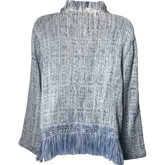 NEW WHBM Blue Tweed‎ Fringe Open Front Jacket Old Money Career Preppy XL